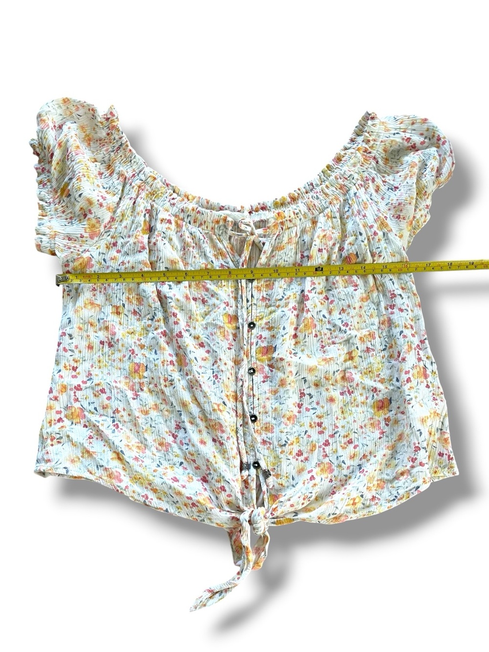 Hippie Rose Floral Cottagecore Blouse Peasant Puff Sleeve Tie Front Prairie Top - Picture 4 of 6